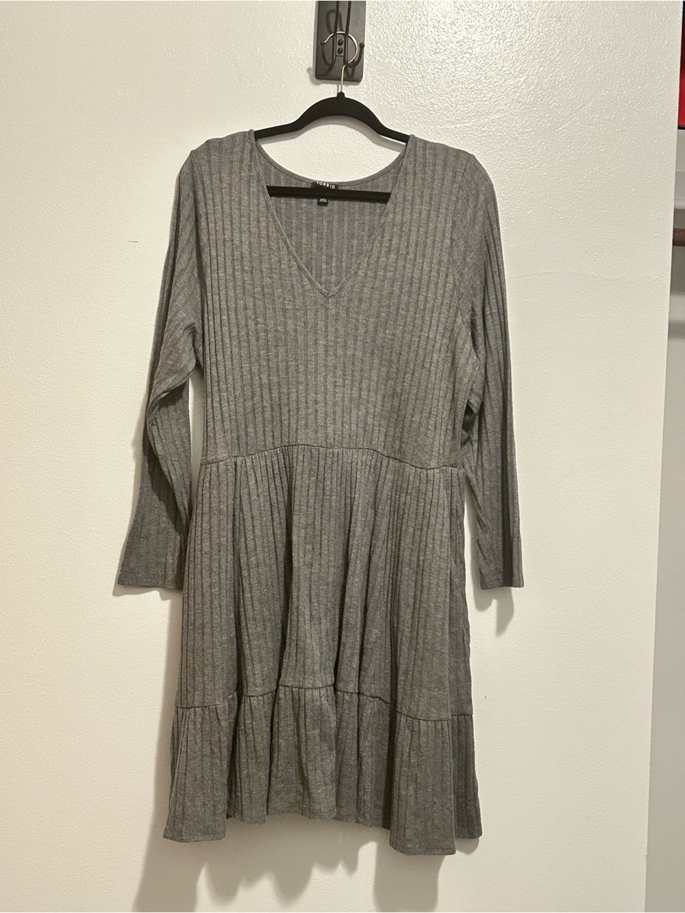 NWOT Torrid Grey Super Soft Ribbed V-Neck Tiered Long Sleeve Mini Dress 4 4X